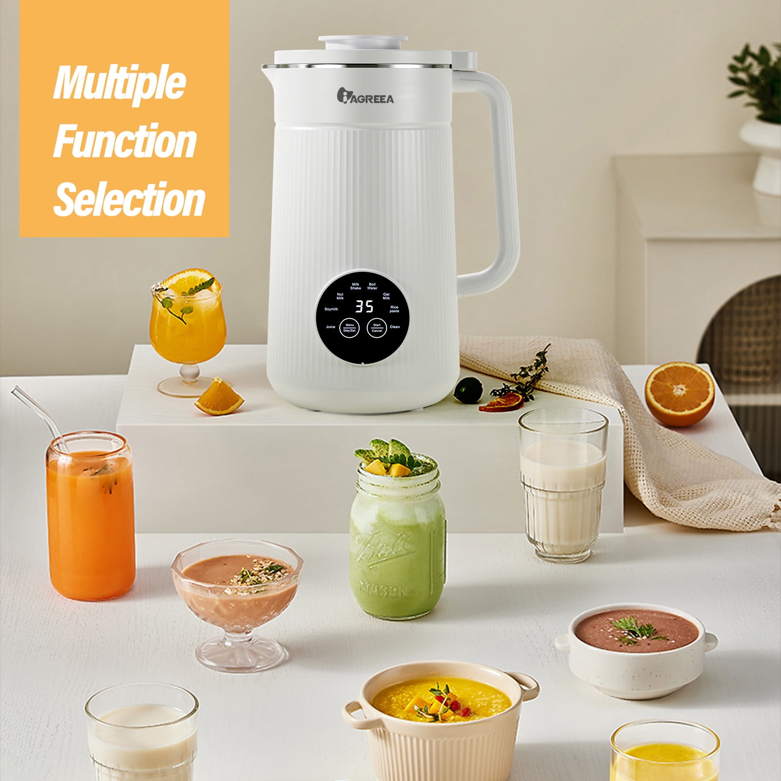IAGREEA 35 oz Nut Milk Maker Machine with 10 Blades, Automatic Homemade Almond, Oat, Soy, Plant-Based Milk and Dairy Free Beverages, Almond Maker, Self-cleaning, Keep Warm/12-Hour Delay
