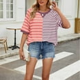 thumbnail image 6 of Yuwull Tops For Women Women'S Tops Women'S New Short-Sleeved Round Neck Color Striped Casual Blouse Womens Plus Size Tops On ClearanceXL, 6 of 6