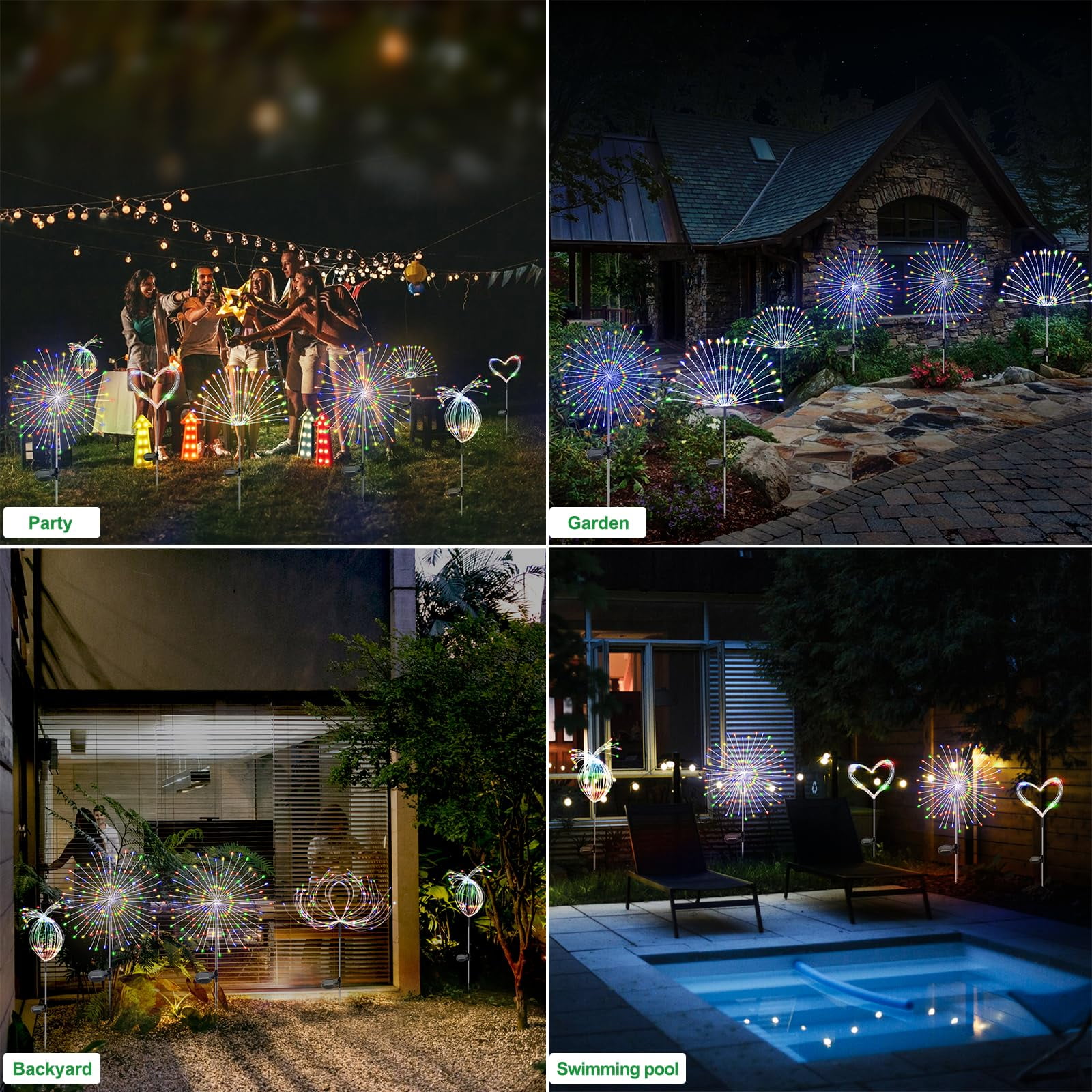 NITIDSKY 2 pack 90 LED Outdoor Solar Christmas Lights Solar Firework Lights with 8 Modes Outdoor Waterproof Garden Lawn Walkway Yard Decoration, Multicolor