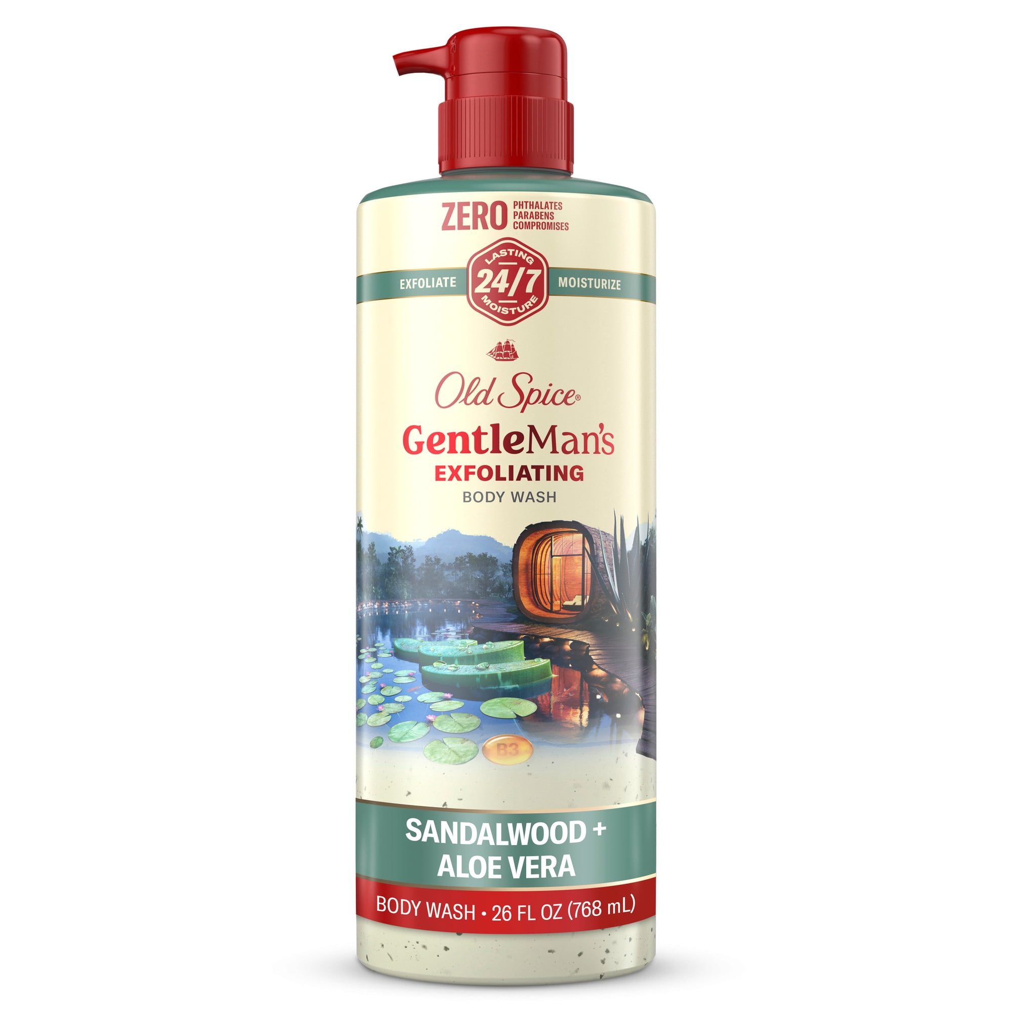 Old Spice Body Wash for Men, 24/7 Shower Fresh, Sandalwood + Aloe Vera, Exfoliation + Moisturization, 26 fl oz