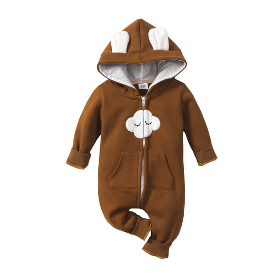 PEASKJP Fall Winter Newborn Boy Clothes Baby Bodysuit Boy Girl Clothes Soft Newborn Infant Outfit Long Sleeve Romper Brown,9-12 Months