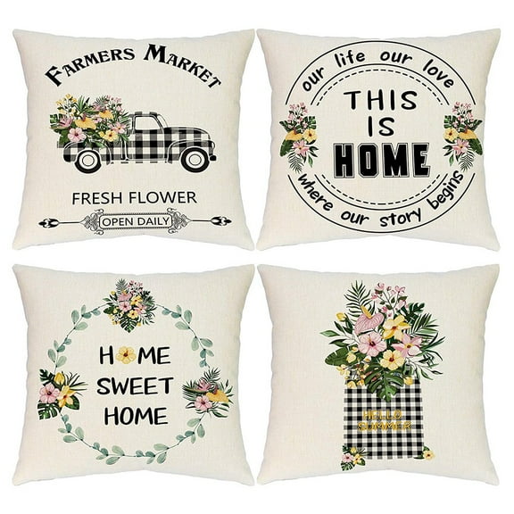 Farmhouse Summer Pillow Covers 18X18 Set of 4 Summer Decorations Summer Throw Pillow Covers for Home Decor