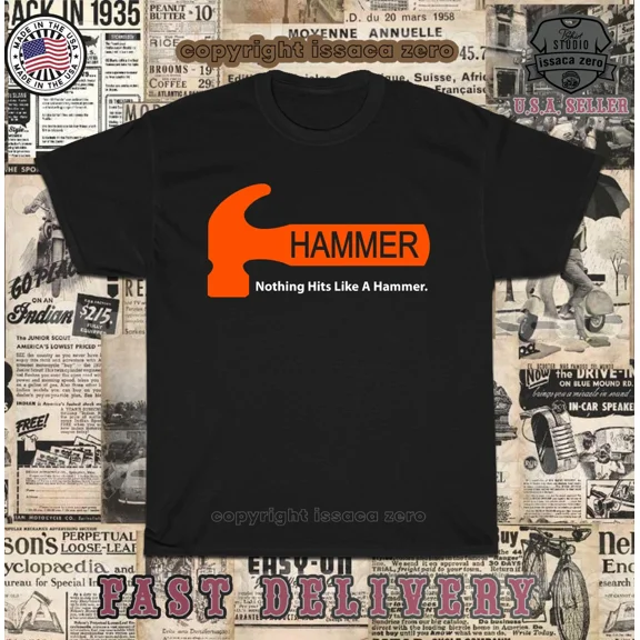 Reprint Rare New Hot Tees Hammer Bowling Balls Logo Men's T-Shirt American Tees