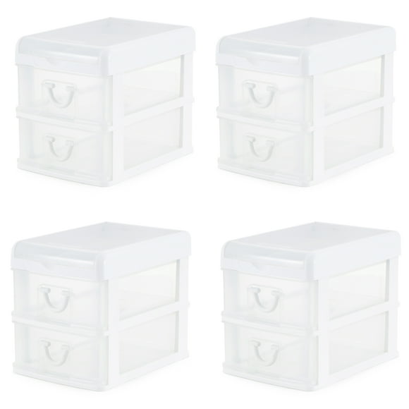 Gracious Living Organiseur de Bureau à 2 Tiroirs avec Couvercle Rabattable (Lot de 4)