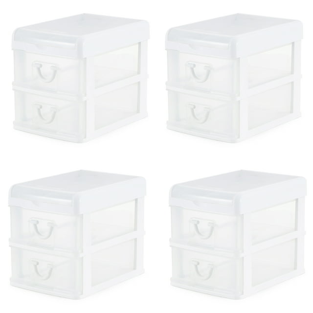 Gracious Living Organiseur de Bureau à 2 Tiroirs avec Couvercle Rabattable (Lot de 4)