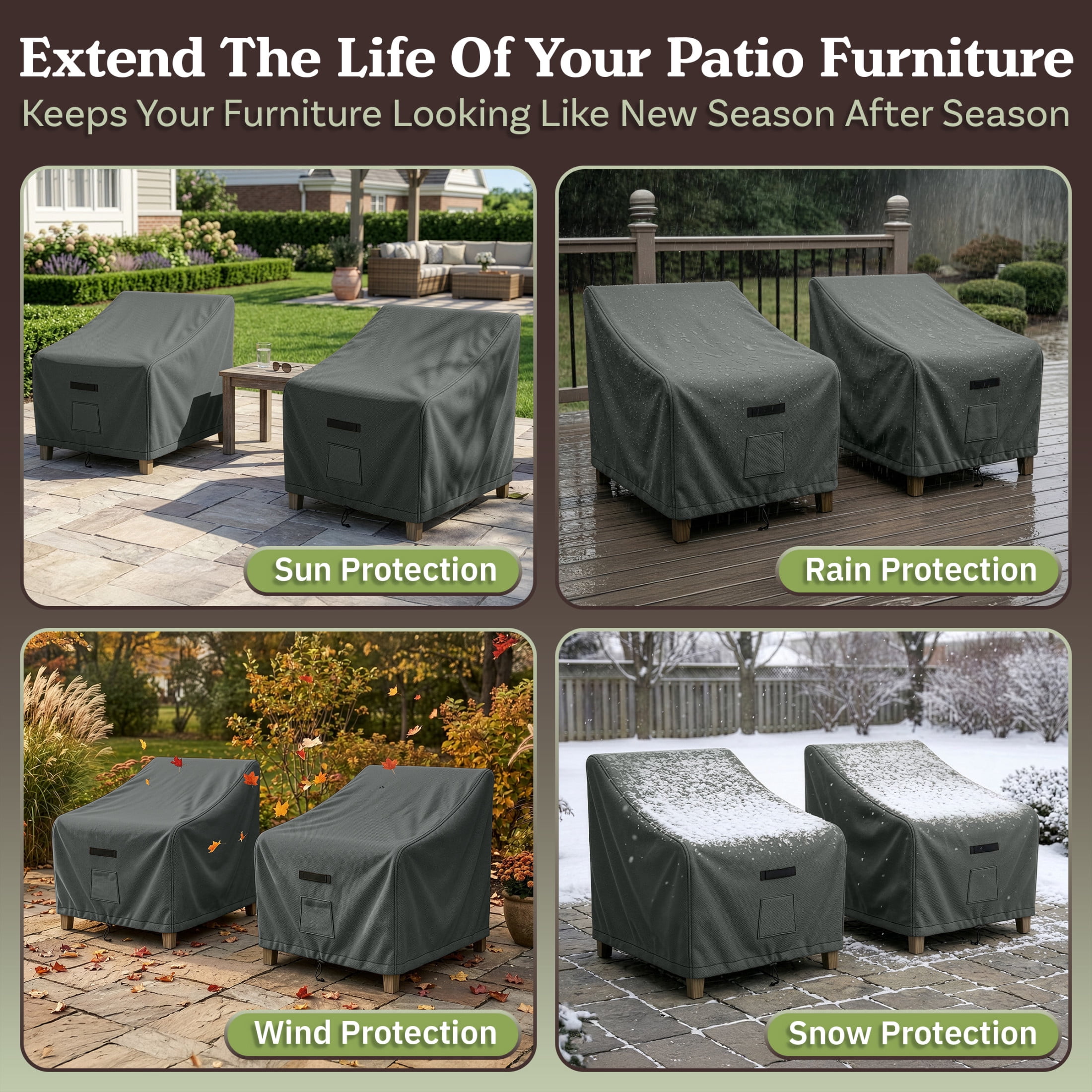 Pure Garden 35x38x34in Waterproof Deep Single Seat Outdoor Chair Covers 2-Pack, Gray