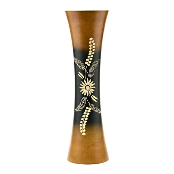 Delicate Daisy Flower Brown and Black Concaving Mango Tree Wood Vase