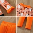 thumbnail image 5 of GYRATEDREAM Toddler Baby Girls Halloween Clothing Set 2 Pcs Kids Crewneck Ghost Pumpkin Long Sleeve T-Shirts Tees Pullover Shirts Tops + Stripe Pant Outfits for 1-8 Years Orange, 5 of 8