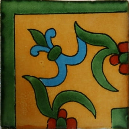 4.2x4.2 Yellow Liz Corner Talavera Mexican Tile, Set of 9 pcs