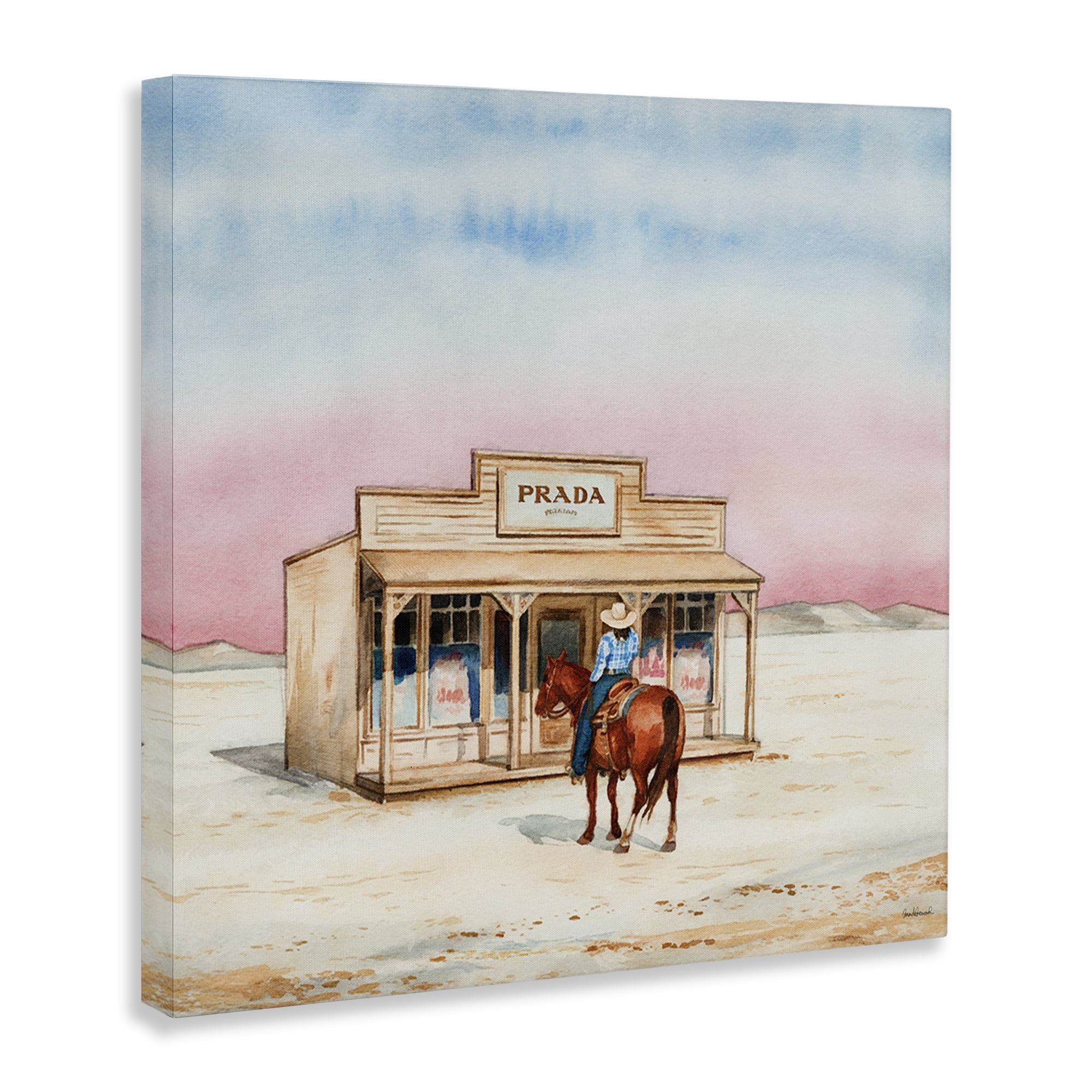 Stupell Industries Cowgirl at Desert Shop Fashion Painting Wrapped Canvas Art Print Wall Art, 17 x 17