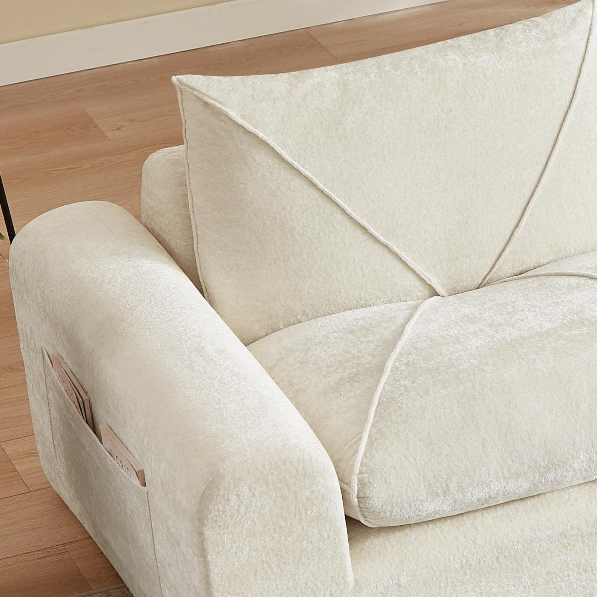 Sailvan Modern Chenille Modular Sectional Sofa with Ottoman,Spacious Minimalist 3-Seater Couch for Living Room and Apartment Beige