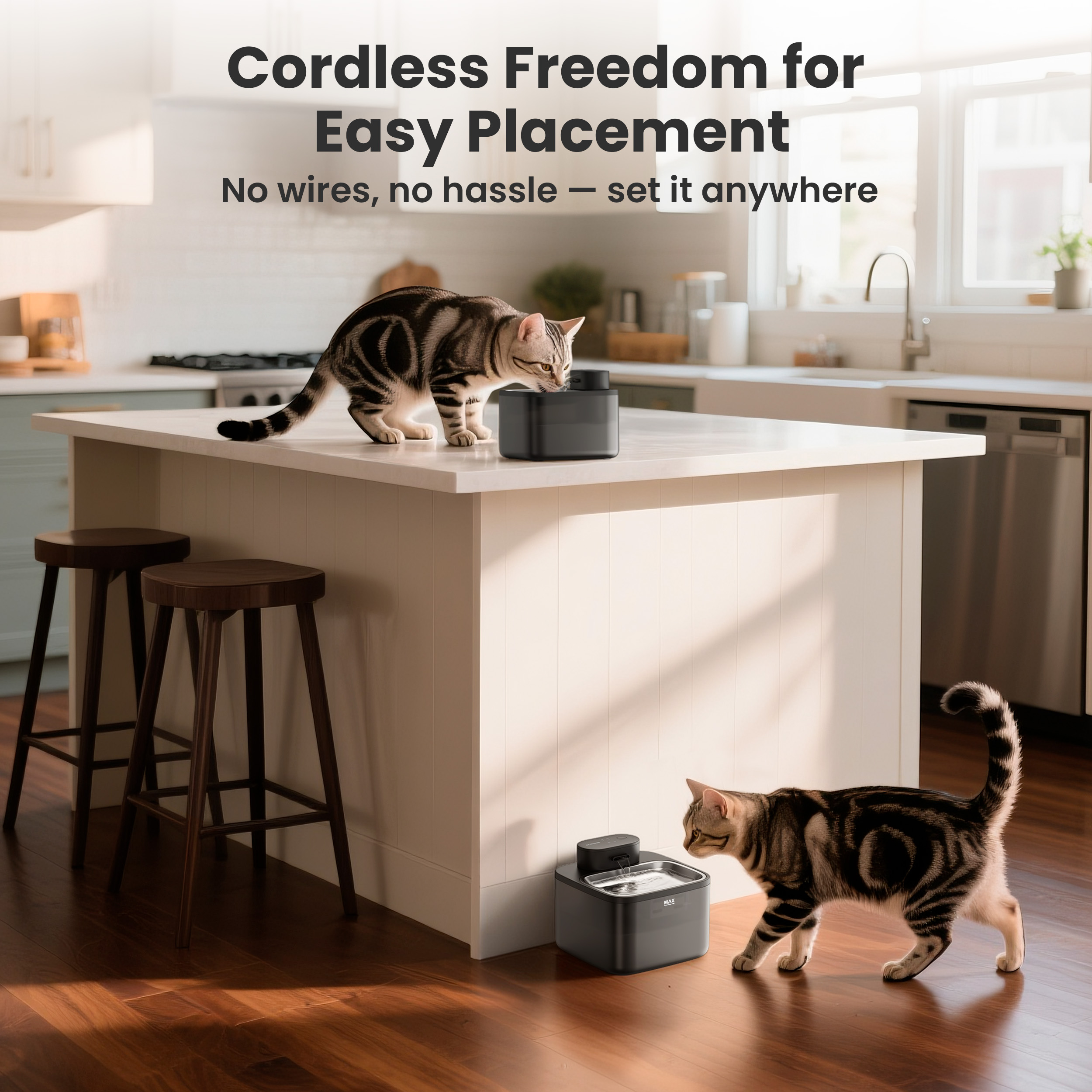 Oneisall CW-04 Wireless Cat Water Fountain, Stainless Steel, 2.2L photo 2