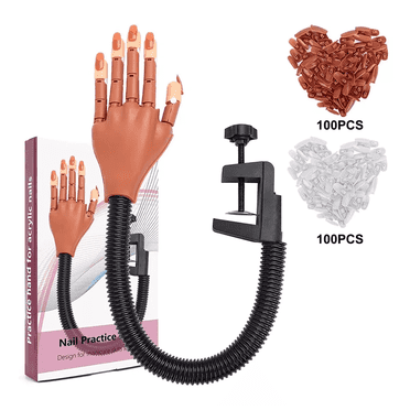 CIICII Flexible Movable Plastic Manicure Practice Hand with Table Mount, 200 Pieces
