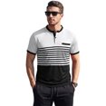 thumbnail image 2 of Breathable Striped Polo Shirts for Men Short Sleeve Casual Business Henley Neck Tee Lightweight Summer Golf Travel Out Top White XL, 2 of 8