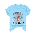thumbnail image 4 of Hauts d'Été pour Femmes, Tenues T-Shirts 4 Juillet 2024 Journée de l'Indépendance des Femmes Je Suis Juste Là pour les W Ieners Imprimé Drapeau Col Rond T-Shirt Bleu, 4 of 4
