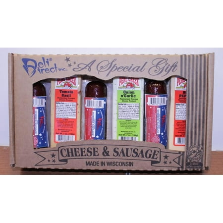 - 6-Piece Gourmet Wisconsin Variety Sausage and Cheese Party Sampler Gift Basket