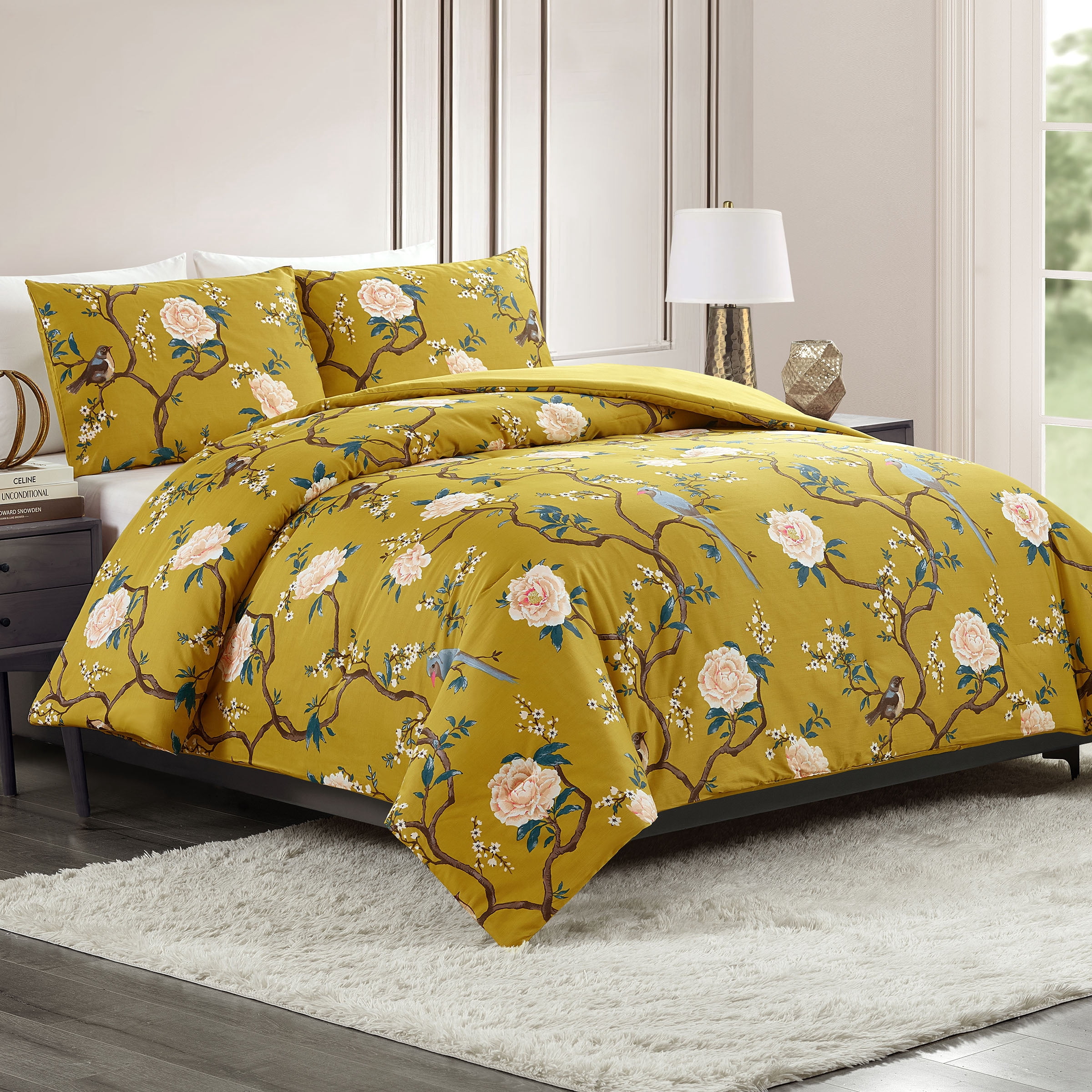 Ocleppo Bird Chinoiserie 3-Piece Comforter Set, Gold, King