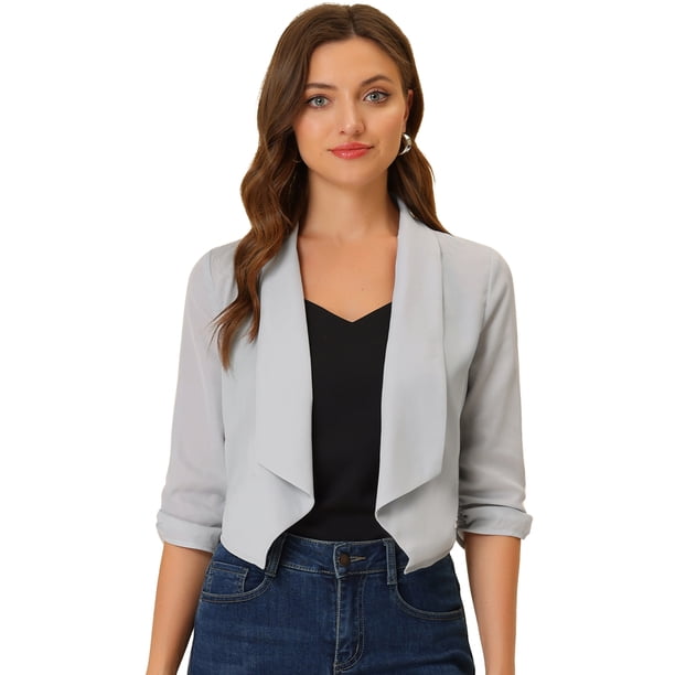Cárdigan Ligero De Manga 3/4 Fruncida Con Frente Abierto Para Mujer Gris Allegra K XL
