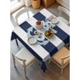 thumbnail image 6 of Navy Blue Striped Table Cloth, Blue Anchor Nautical Farmhouse Waterproof Tablecloth for Square Tables, Reusable Washable Fabric Table Cover for Restaurant Kitchen Dining Tables 60"x60", 6 of 6
