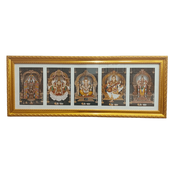 Digitouch Shopee 5-God Photo Frame, 32x13 Inch Gold Ornate Picture Frames, 1 Count, Large Size