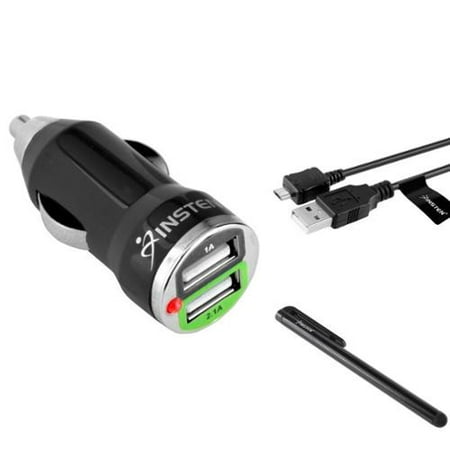 Insten 2A 2 Port Car Charger + Micro USB Charging Cable + Free Styus For Samsung Galaxy Tab Pro A E Android Tablet RCA Voyager Galile Viking Ematic Smartab Huawei Media Pad (Best E Cig Charger)