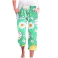 thumbnail image 6 of Women Linen Blend Capri Pants Happy Easter Day Eggs Print Drawstring Elastic Waist Summer Casual Pants with Pocket Green,S, 6 of 7