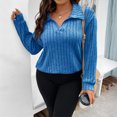 thumbnail image 5 of Summer Sweaters for Women V Neck Collared Long Sleeve Knit Tops Plus Size Curved Hem Pullover Sweater Trendy Lightweight Casual Loose Fit Top Blue 4XL, 5 of 6