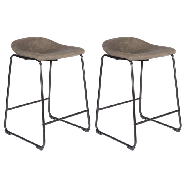 Bronte Living 26 inch Modern Leatherette Counter Stool with Rubber Protectors, Comfortable Footrest and Backless for Kitchen, Restaurant - Series Jacob - Set of 2