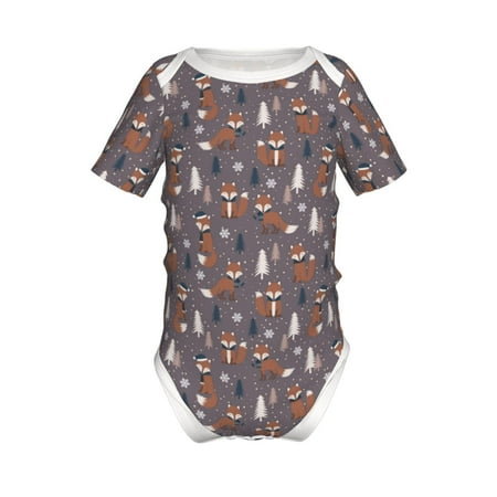 

Junzan Snowflake Fox Print Short-Sleeve Baby Climbing Clothes Bodysuits for Infant One-Piece for Baby Boys & Girls Baby Clothes Baby Romper with Snap Closure-6 Months