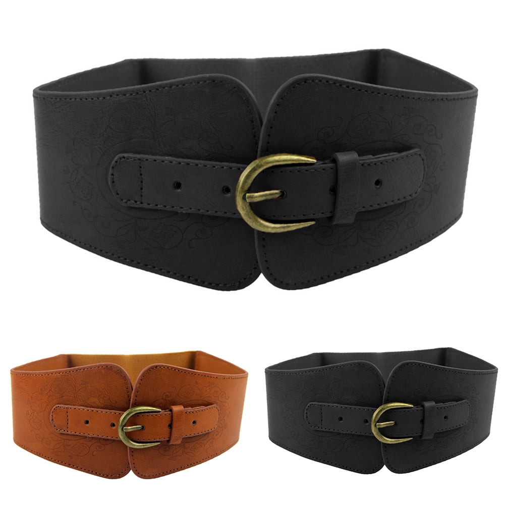 Final Sale Plus Size Faux Leather Wide Elastic Black Belt with Gold Ro –  Chic And Curvy