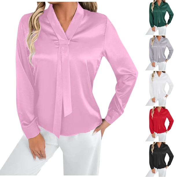 Camisas de manga larga,Blusa de mujer, color liso, cuello vuelto, manga larga, camisa informal de poliéster, corte favorecedor para uso diario, sopatenor