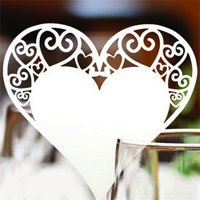 Heart Wedding Name Place Cards For Wine Glass Laser Cut Card Table Decorations 