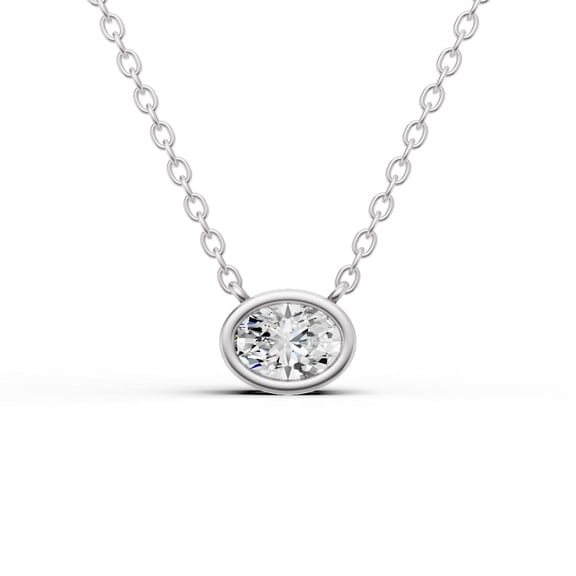 0.25 Carat Oval Cut Lab Grown Diamond Solitaire Pendant with Bezel Setting in 14K White Gold