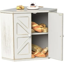 Corner Bread Box for Kitchen Countertop, Storage Container for Homemade Bread, Double Layer BreadBox, Large Capacity Bread Storage Bin, Vintage Farmhouse Breadbox Organizer,Antique White