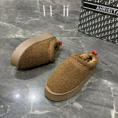 

HOLXI 2024 Fashion plush platform slippers Women s trend Mini Fleece Lined boots Platform boots Outdoor indoor slippers Anti slip boots Short ankle boots