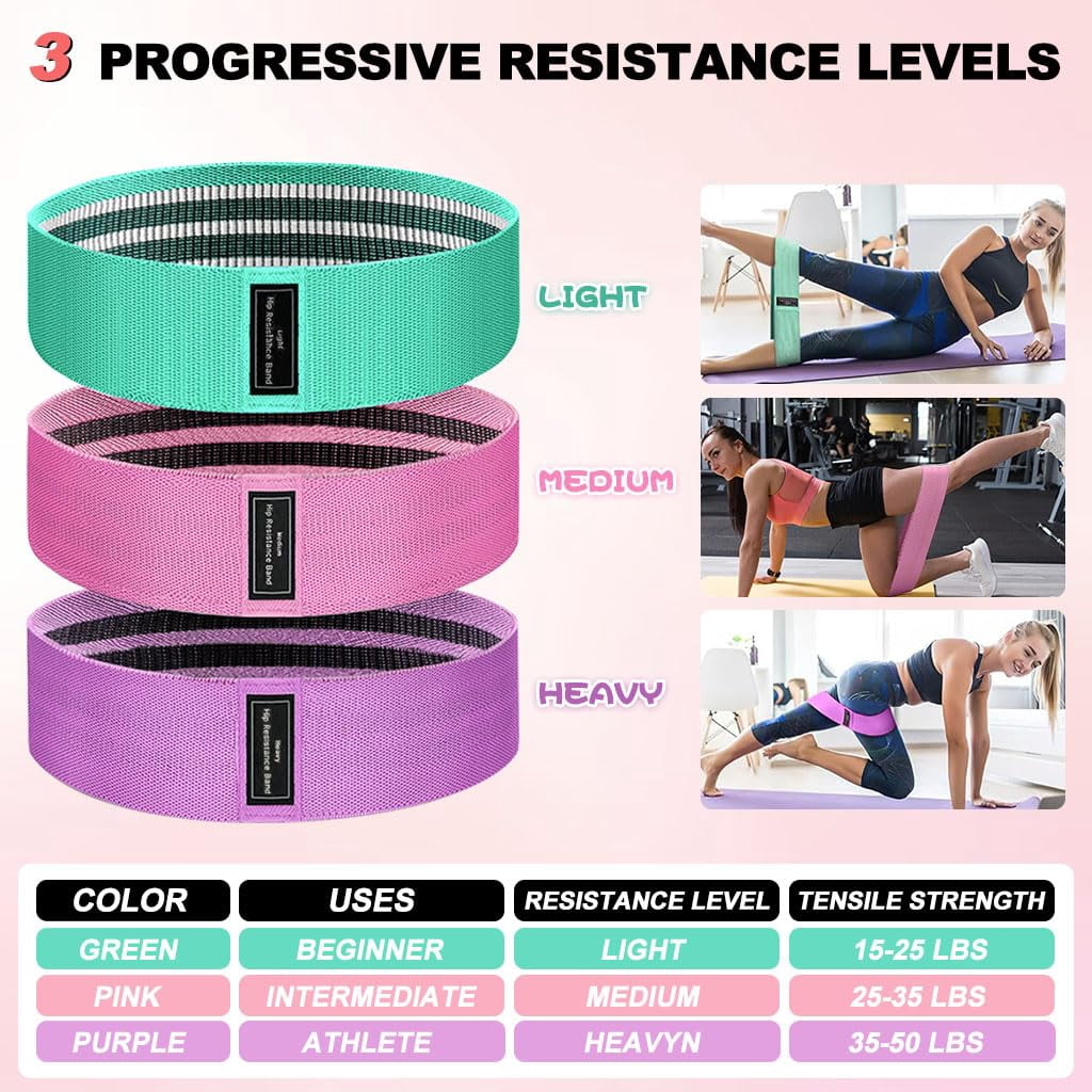 2-in-1 Fabric Resistance Bands Set & 12-Loop Numbered Elastic Stretching Strap - Non-Slip Booty Bands for Glute Workout, Stretchy Yoga Belt for Physical Therapy & Rehab