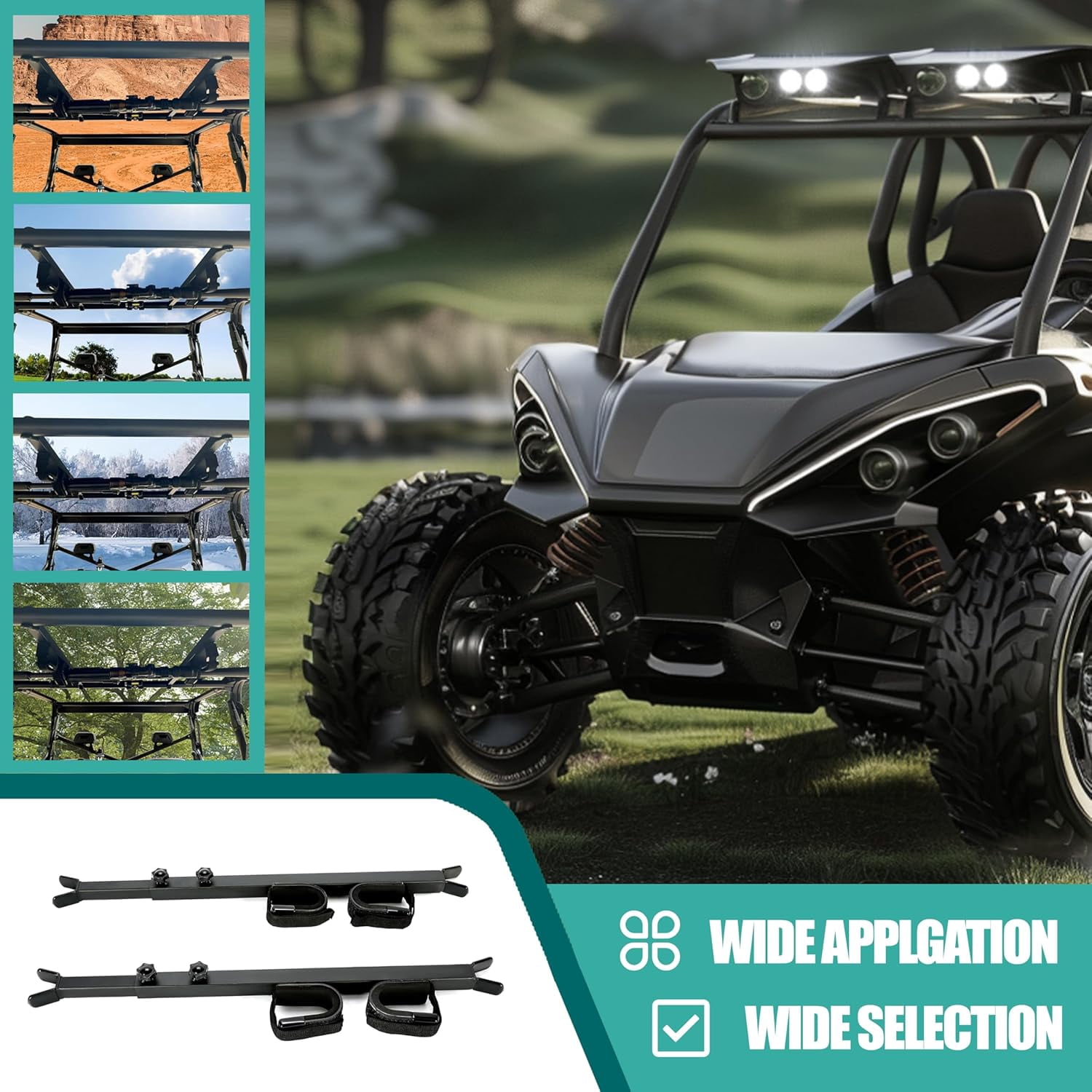 Kojem Adjustable UTV Gun Rack, Fit for Polaris Ranger Kawasaki Mule, Overhead Gun Rack Holder, Fit Round Roll Bars & Pro-fit Cages, Roof Gun Carrier 23-31in