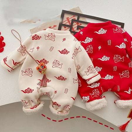 

Quealent Baby Winter Romper Winter Rompers Baby Boy Baby Unisex Baby Cotton Long-Sleeve Bodysuits Red 6-12 Months
