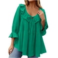 thumbnail image 2 of APEXFWDT Womens Ruffle Tunic Tops Dressy Casual 3/4 Tiered Bell Sleeve Blouses Shirts Trendy V Neck Babydoll Loose Fit Peplum Tops, 2 of 6