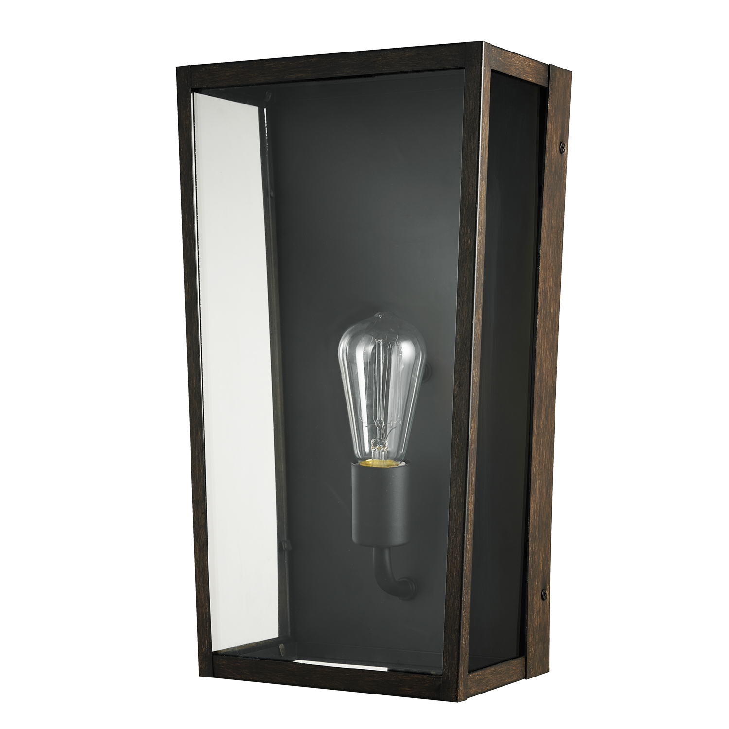 Globe Electric Greer 1-Light Matte Black and Faux Wood Outdoor Wall Sconce with Clear Glass Shade, 44788