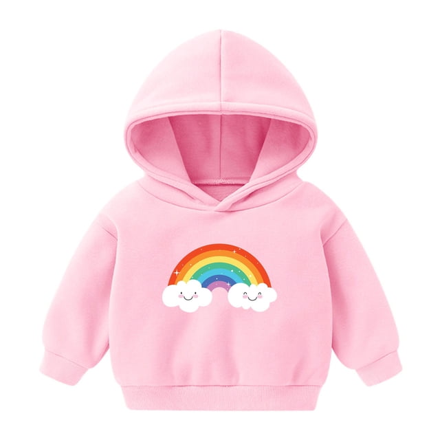 Économies d'Hiver! SROBPTY Chandails à Manches Longues pour Tout-Petits, T-Shirt pour Enfants à Manches Longues à Motif Imprimé, Col Rond, Court, Garçons et Filles, Chandail à Capuchon Rose, 7 Ans