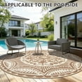 thumbnail image 5 of Round Outdoor Rug 6*6ft Waterproof Patio Plastic Straw Rug Collection Bohemia Reversible Outdoor Carpet for RV Camping Deck Balcony Graden Beach Boho Porch Decor,Beige, 5 of 11