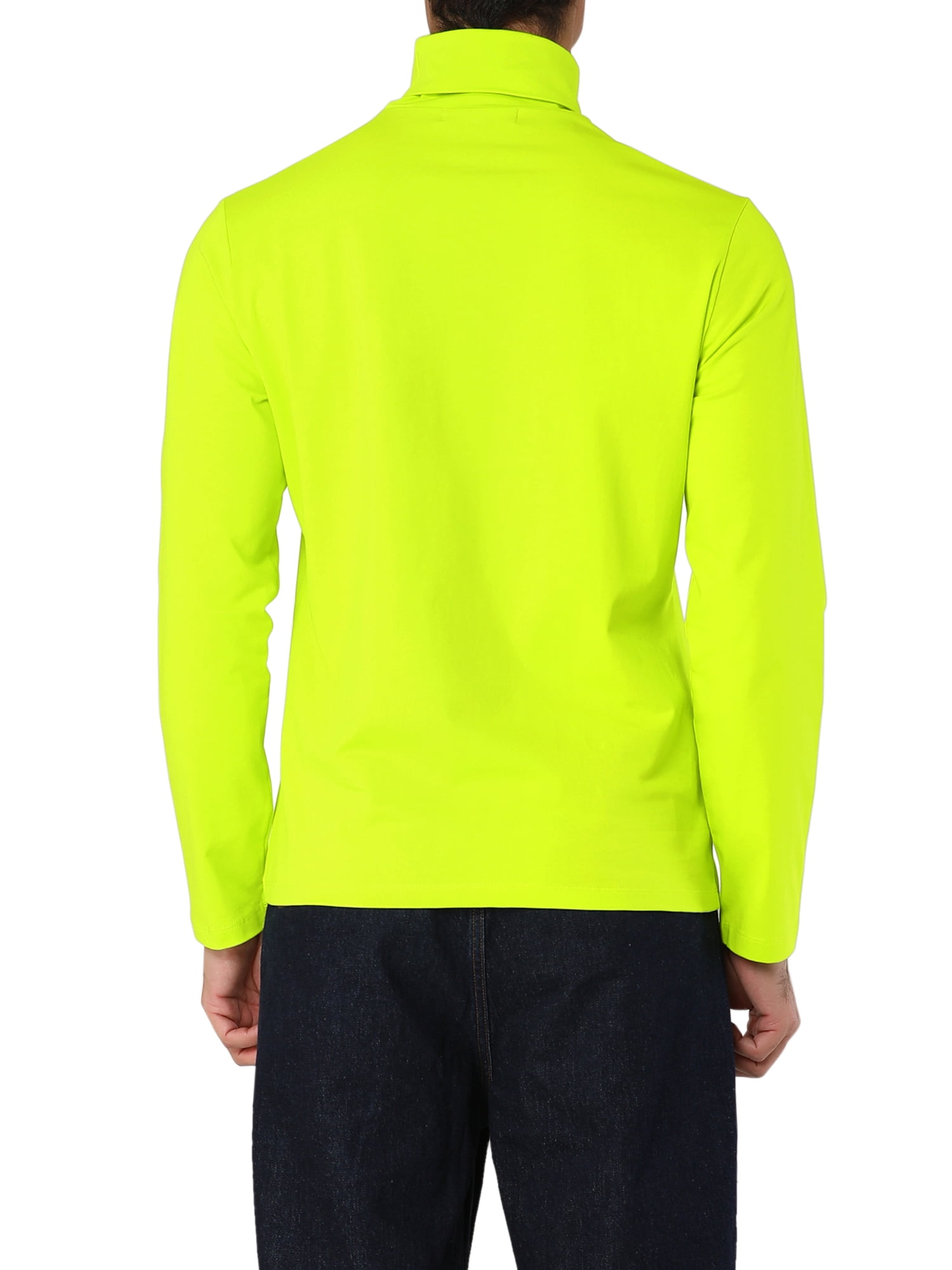 Unique Bargains Men's Pullover Lightweight Long Sleeve Top Turtleneck T-Shirt 38 Green Yellow