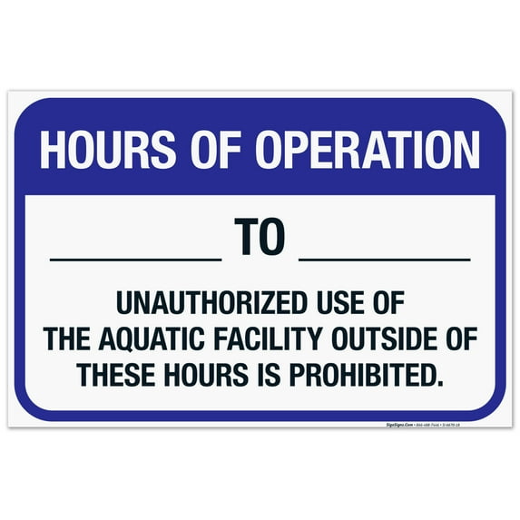 Hours Of Operation Sign, Pool Sign,