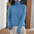 thumbnail image 2 of Gyexs Turtleneck Tops for Women Casual Solid Color Petite Tops Knitwear Knit Loose Thin Fall Winter Sweater Blouse Christmas Sweater, Navy, Size XXL, 2 of 4