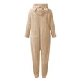thumbnail image 7 of Nwiuh Fleece Girls Jumpsuit with Cute Ears Onesie Zip Up Hooded | Romper Warm Sherpa Lined Soft Romper Outfits (Khaki, 5-6 Years), 7 of 7
