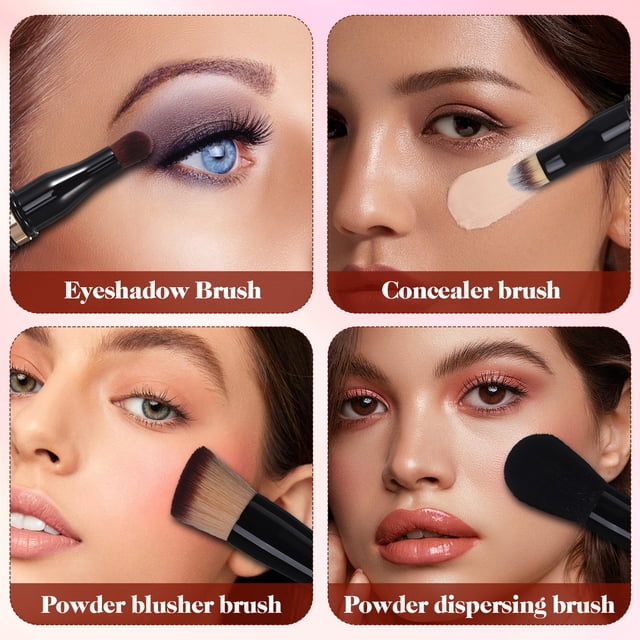 FUTUREORYY De Brochas De Maquillaje Negro Compacto Doble Para Uso Diario Y Viaje