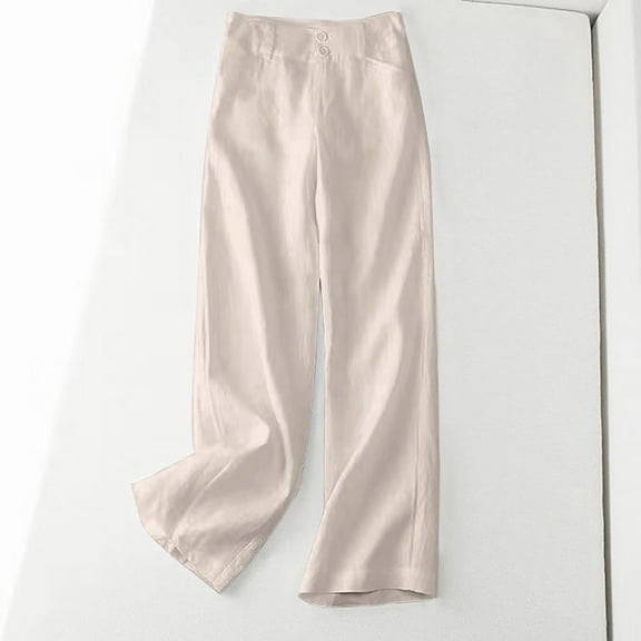 Hvyesh Womens Cotton Linen Wide Leg Pants 2025 Casual Solid Beach Pants Elastic Waist Jogger Trousers Flowy Holiday Long Pants