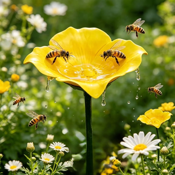 Flower Shaped Pollinator Waterer Feeder With Metal Stake Outdoor Garden Decor Butterfly Hummingbird Feeder For Yard Backyard Patio Insect Waterer