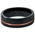 thumbnail image 2 of Tungsten Wedding Band Ring 4mm for Men Women Black & 18K Rose Gold Plated Offset Line Pipe Cut Brushed Polished Lifetime Guarantee, 2 of 4